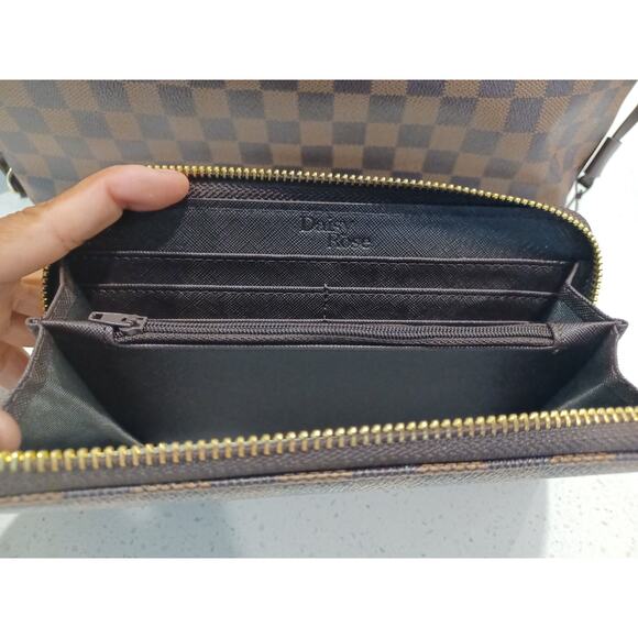 Daisy Rose Tote Bag with Wallet Brown Checkered PU Vegan Leather New - Picture 6 of 10